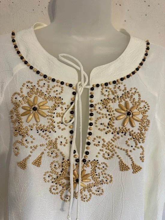 GORGEOUS Neutral Cream Embellished Peasant Top   SIZE:  18/20    #C - Picture 3 of 9